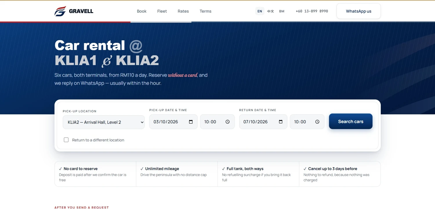 Gravell Car Rental interface screenshot