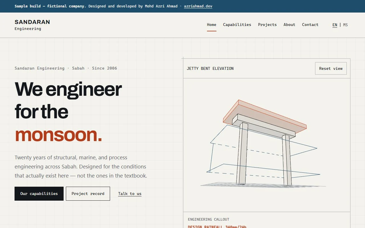 Sandaran Engineering interface screenshot