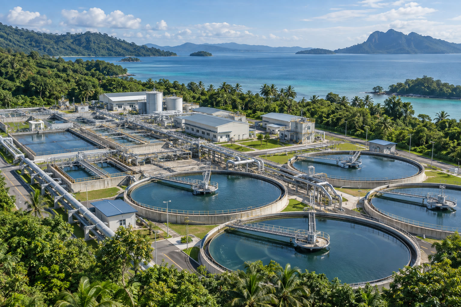 AI-generated concept of a coastal water treatment facility
